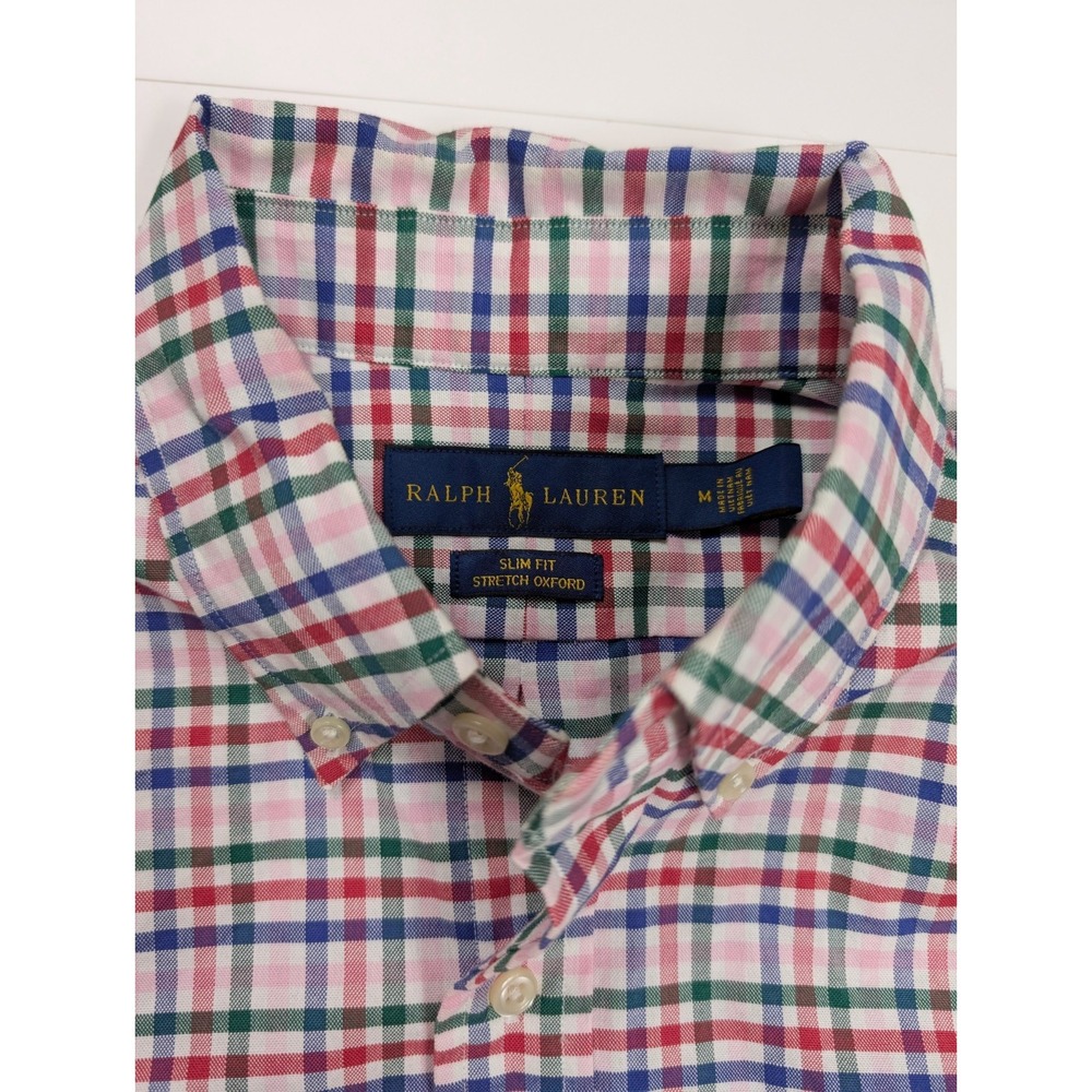 Ralph Lauren Slim Fit Oxford Blue/Red/Pink Check L/S Shirt‎ Men's Size Med